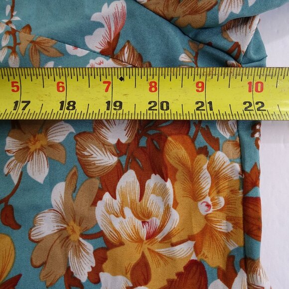 Grawell Green Brown Floral Bell 3/4 Sleeve Blouse Top Women Size XL US Size 12 - Picture 8 of 11